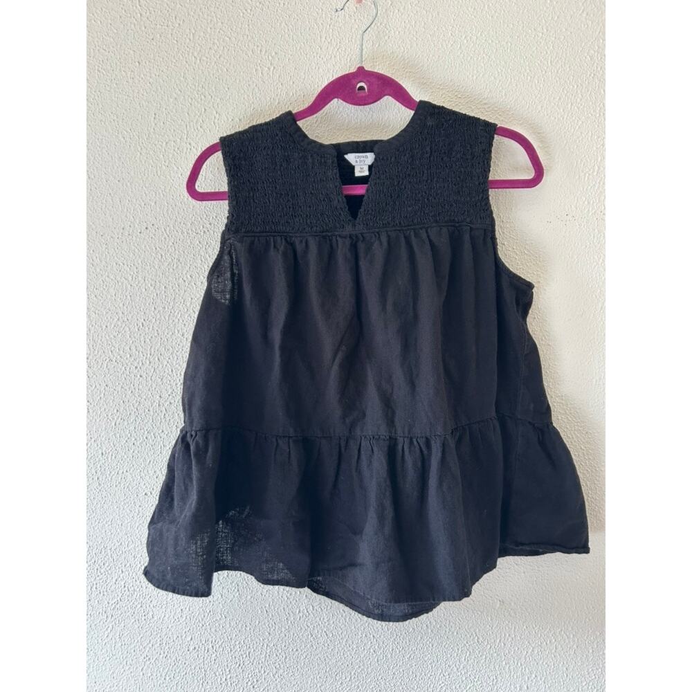 Crown & Ivy Smocked Peasant Linen Blend Top